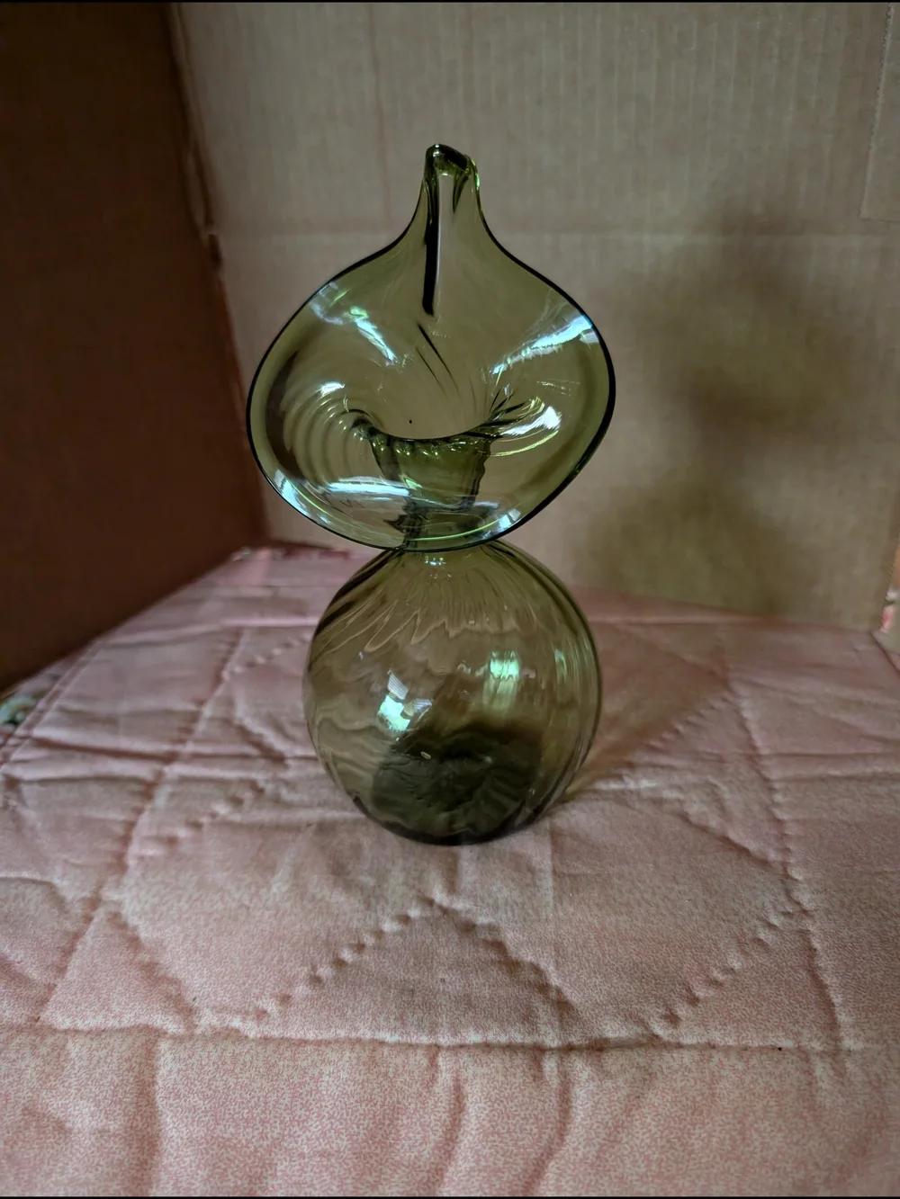 Hand-Blown Decorative Glass Vase in Olive Green